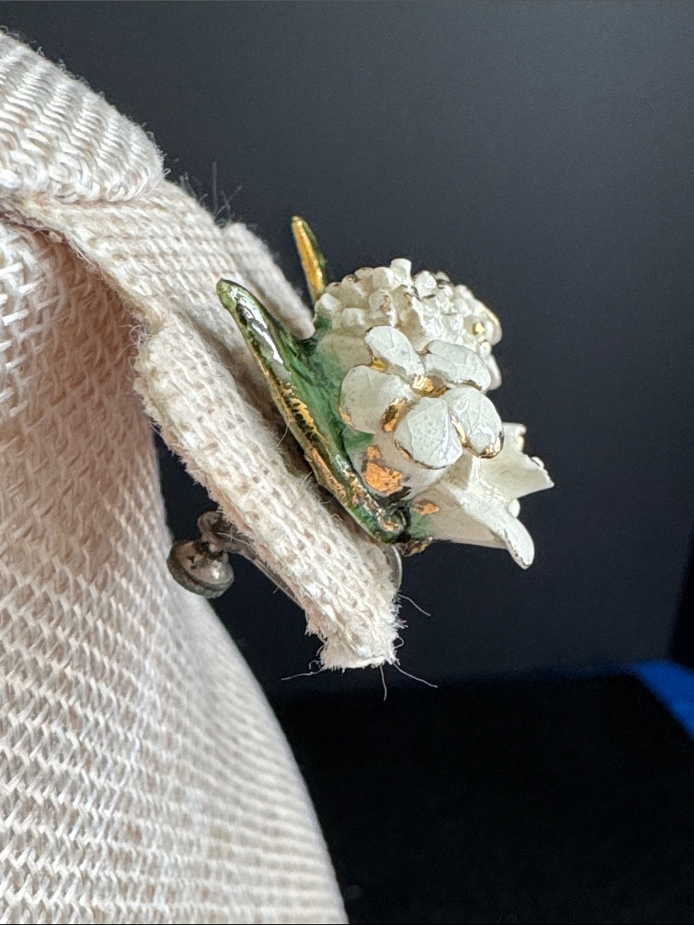 VTG English Bone China White Floral Screw Back Earrings Mid-Century Hand Made - Picture 2 of 4